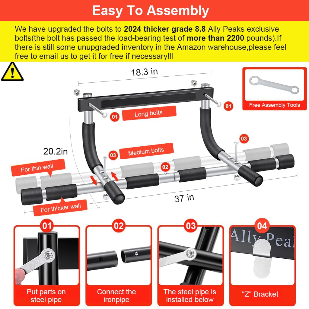 Proberos® Doorway Pull-Up Bar, Wall Mounted Chin up Bar Pullup bar, Wall Mounted Pullup Bar At Home Non Slip Pull Up Rod & Chin Up Bar For Home Mechanism Max Load 200Kg