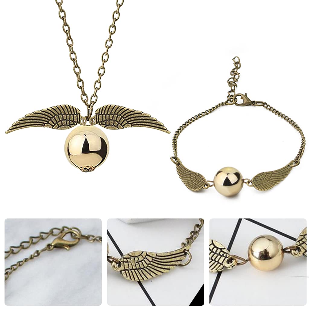 SANNIDHI Necklace with Bracelet for Girls featuring Golden Snitch Charm 01.6x2cm | Alloy Pendant Gift for Teen Girls