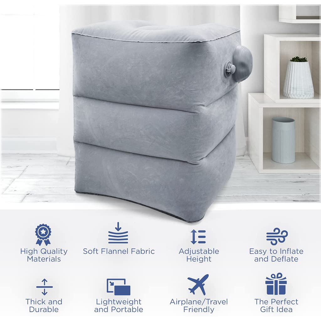 HANNEA Inflatable Air Travel Pillow for Flights with Built-in Manual Pump 16×11×18 in | Grey