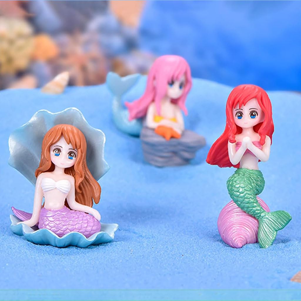 ZIBUYU Mini Mermaid Miniature Ornaments for Desk and Aquarium Decor featuring 3pcs 2 in PVC Figures | Ideal for Dollhouses and Cake Toppers