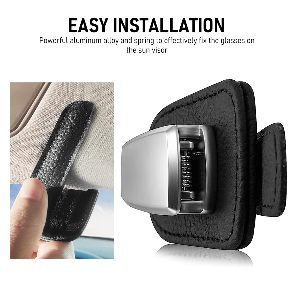 Car Sunglasses Holder for Sun Visor with Magnet Snap Closure and 4 x 1 x 1.77 in PU Leather Clip