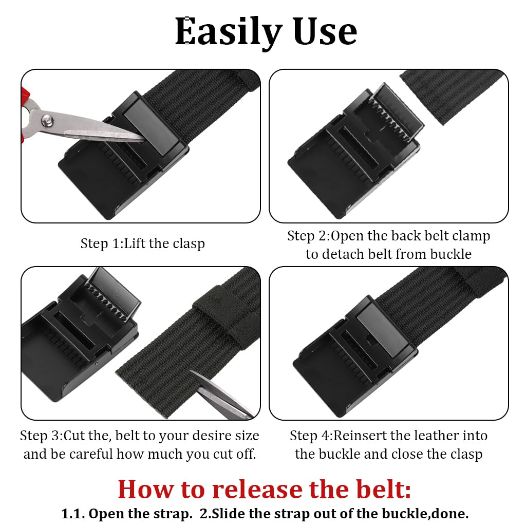 GUSTAVE Auto Lock Belt for Men with Quick Release Metal Buckle and 120 cm Adjustable Fit | Nylon Ratchet Style for Casual and Formal Wear