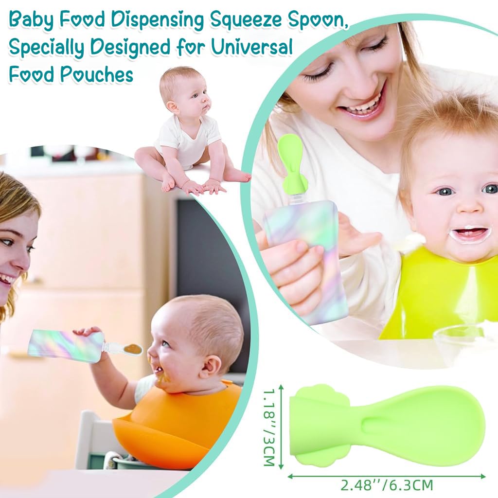 SNOWIE SOFT® 2Pcs Baby Spoon 2 in 1 Silicone Feeding Straw Spoon Puree Bag Connectable Silicone Baby Straw Spoon for Baby Food Bag Pouches Food Pouch Spoon Attachment