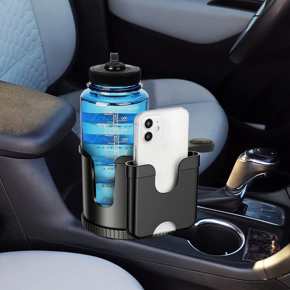 STHIRA Car Cup Holder for Center Console with 360° Rotatable Phone Mount and ABS Base | Fits 2.69–3.93 in Openings