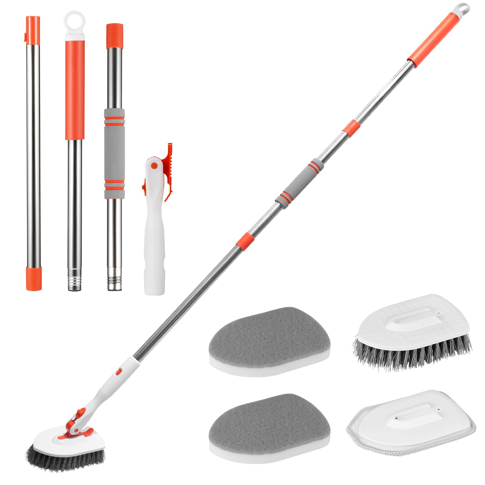 ZIBUYU Bathroom Cleaning Brush Kit for Tiles with 52 in Long Handle and 180° Swivel Head