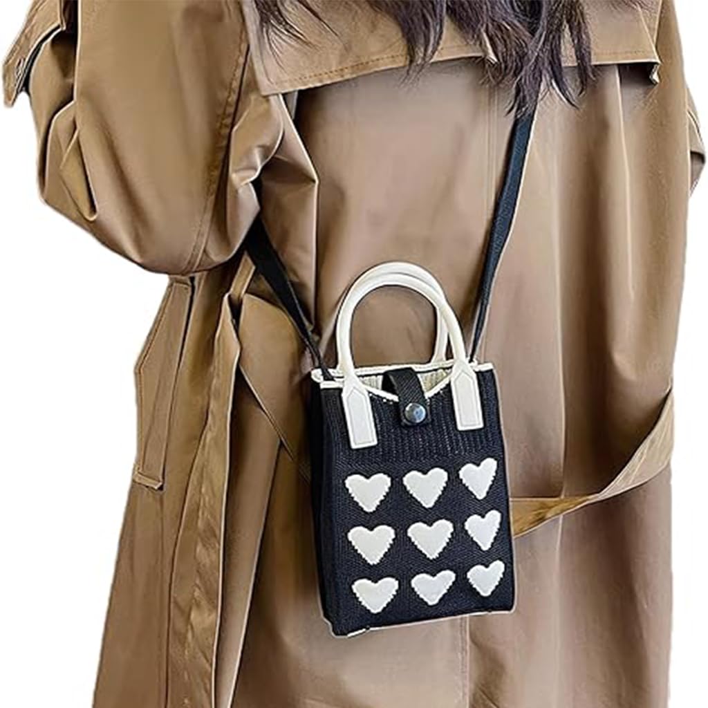 Zibuyu Fashion Phone Sling Bag for Girls with Removable Strap and Knitted Heart Pattern