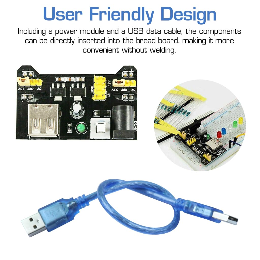 Serplex® 480Pcs Electronics Component Fun Kit with Jumper Wire, Power Supply Module, Precision Potentiometer, 830 tie-Points Breadboard Upgraded Electronics Fun Kit Compatible with STM32, Raspberry Pi