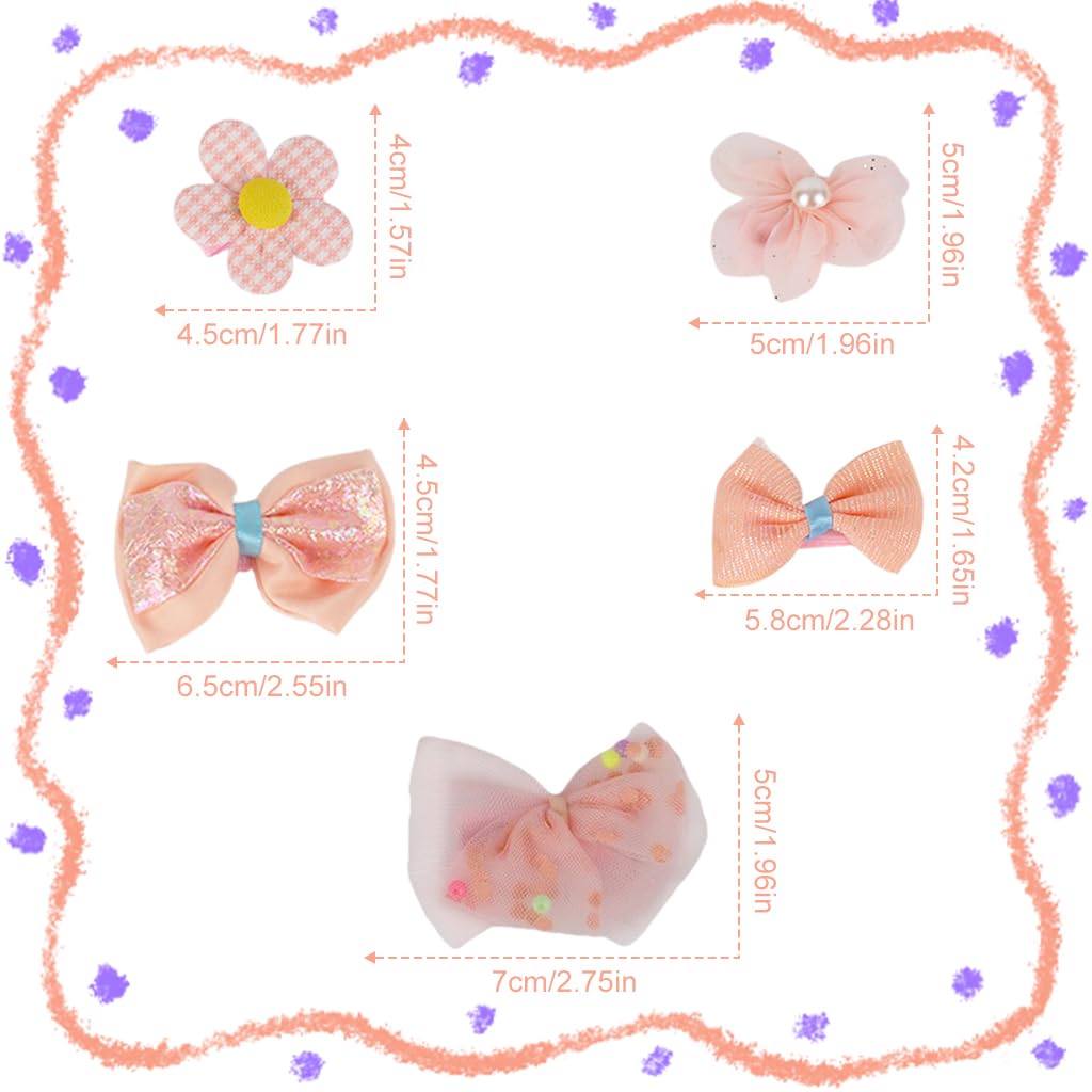 ZIBUYU Hair Clips for Girls featuring 10 Bow and Flower Designs with Secure Hold | Pink Polymer Clay Accessories for Kids