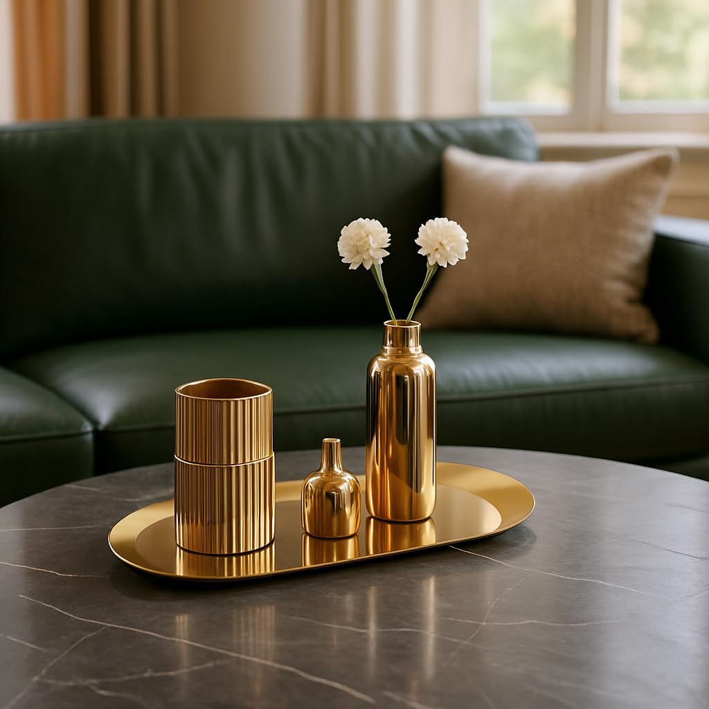 HASTHIP Rectangular Trays for Vanity and Bathroom with 2Pcs 30x12cm Stainless Steel Gold Finish | Multipurpose Organizer