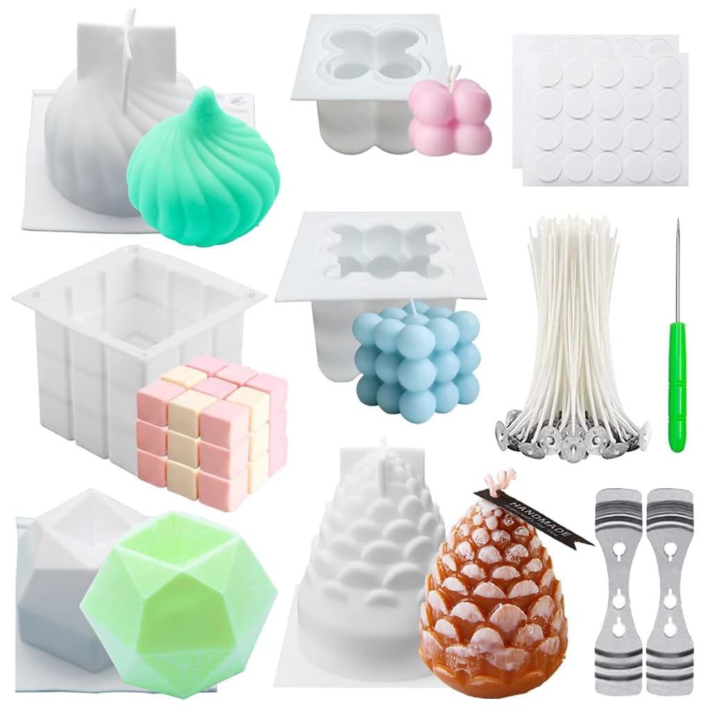 HASTHIP Silicone Candle Molds Set for DIY Candle Making with Flexible Non Stick Design | Reusable for Wax, Resin and Soap Crafts