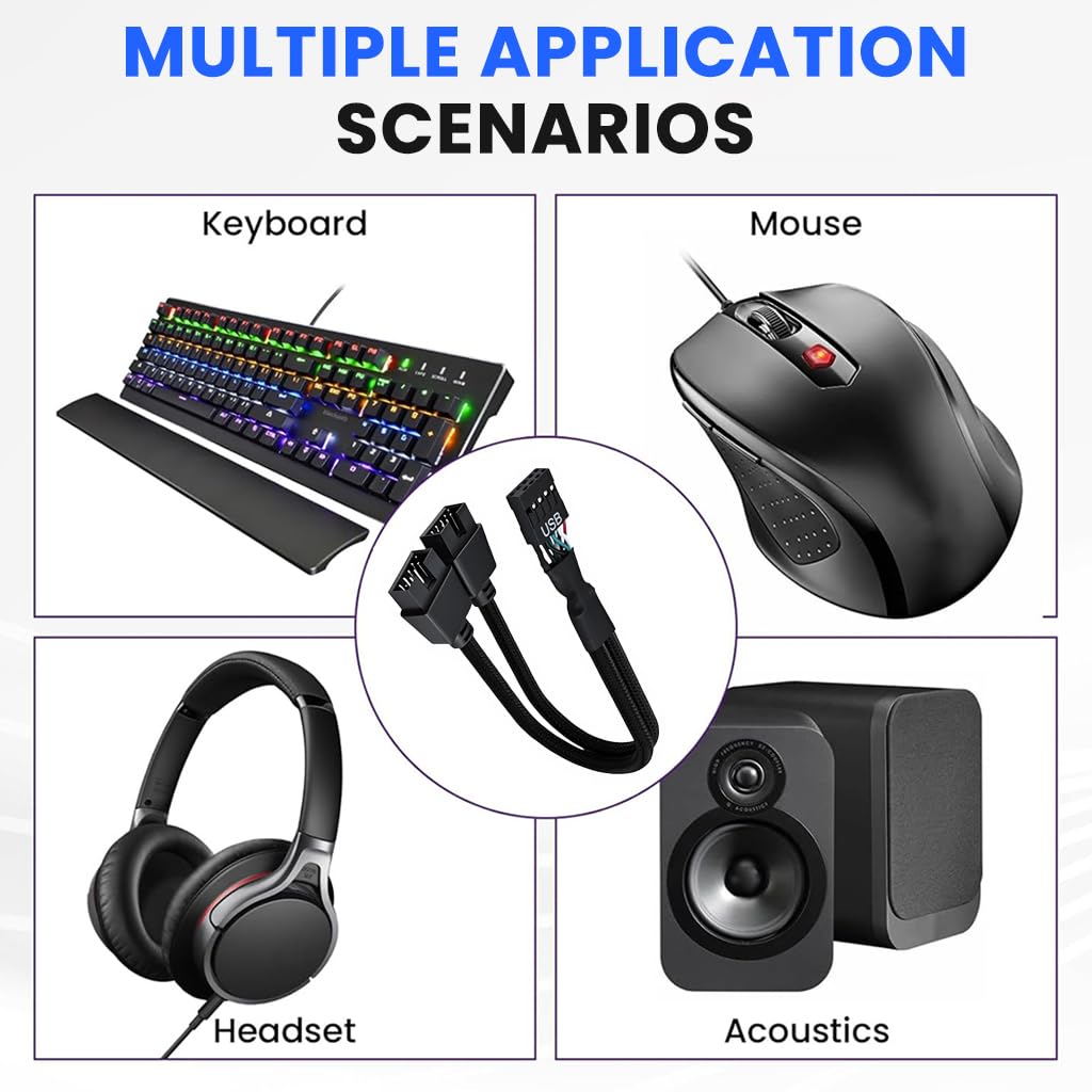 ZORBES USB Internal Header Extension Cable for Motherboard Ports 15cm | No Tangle Nylon Braided Cord