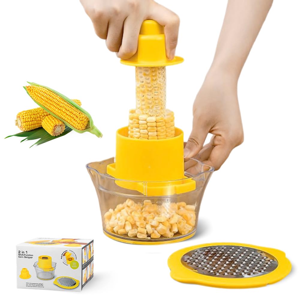 Supvox® Corn Cob Stripper Kitchen Corn Peeler Stainless Steel Corn Stripper Kernel Stripper with Corn Catching Bowl & Safety Handle