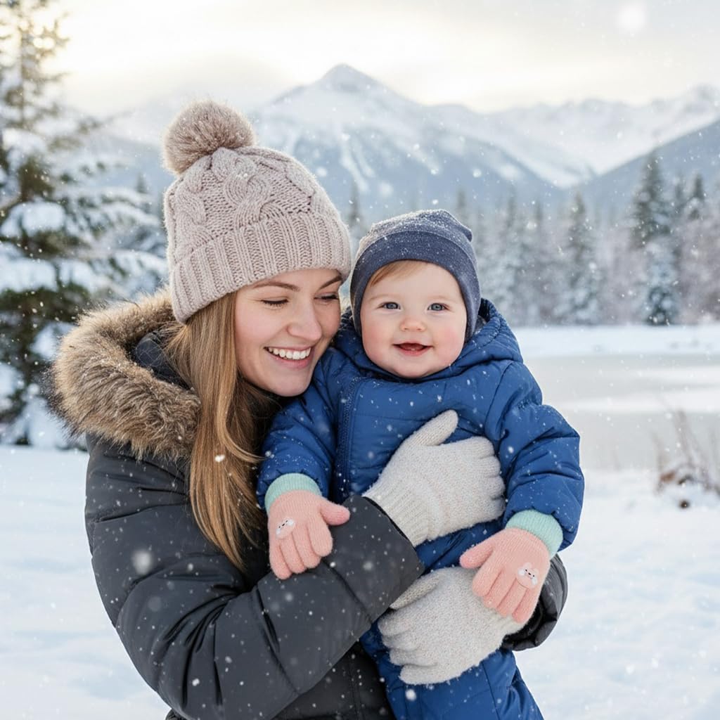 Zibuyu Winter Knitted Mittens for Babies with Elastic Wrist Design | Soft Pink Gloves for 0–3 Years