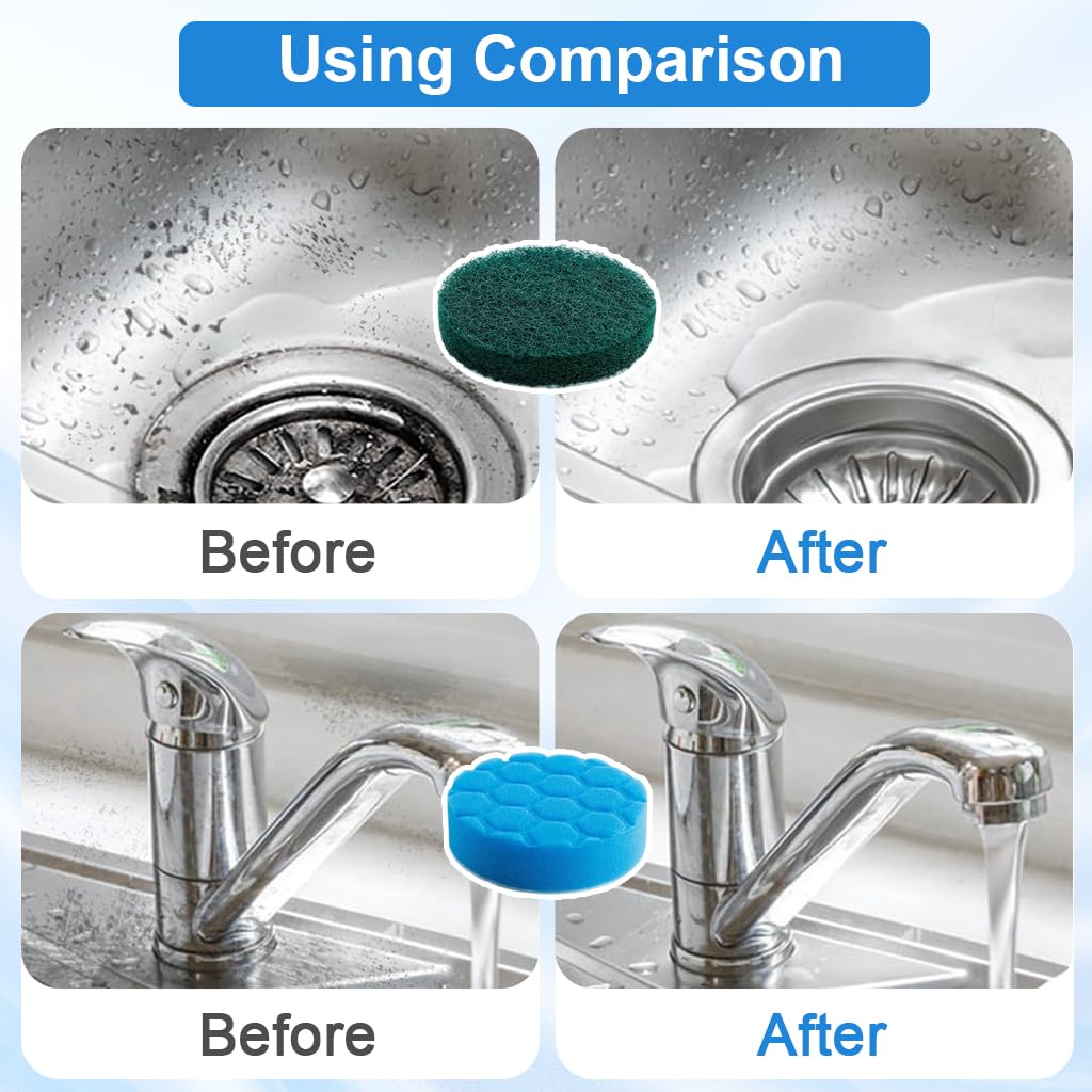 Supvox Replacement Attachment Cleaning Kit for Electric Drill Scrub Brush 4Pcs with Sponge Scouring Fleece and Microfiber Pads