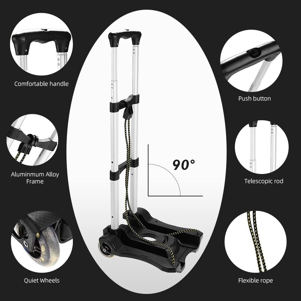 HASTHIP Folding Hand Truck for Travel and Office with 80lbs Capacity Aluminum Frame | Portable 2 Wheel Luggage Cart