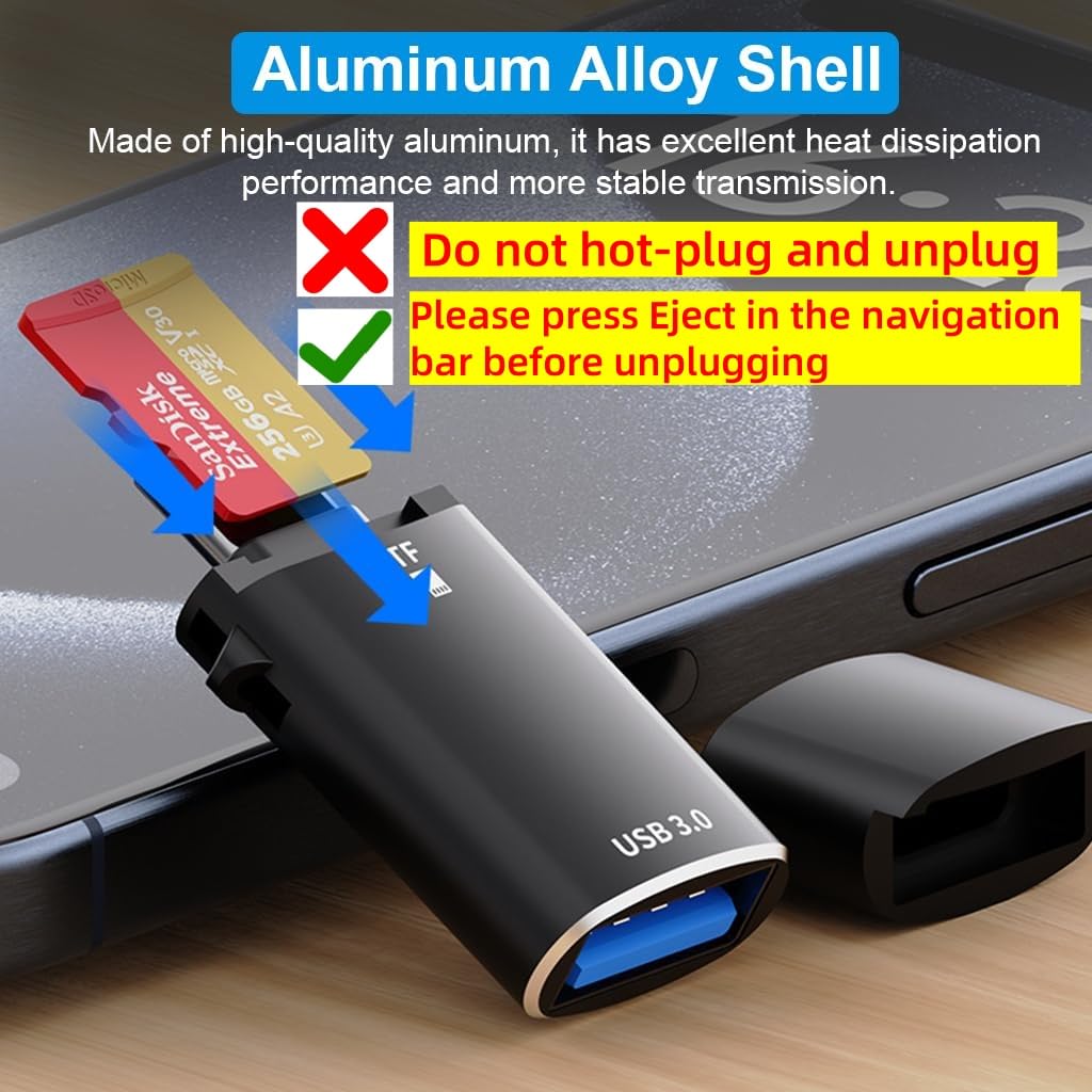 Verilux 2 in 1 Card Reader Type C to USB 3.0 with 5Gbps Transfer and Aluminum Body | For iPhone 16, Galaxy S24, MacBook