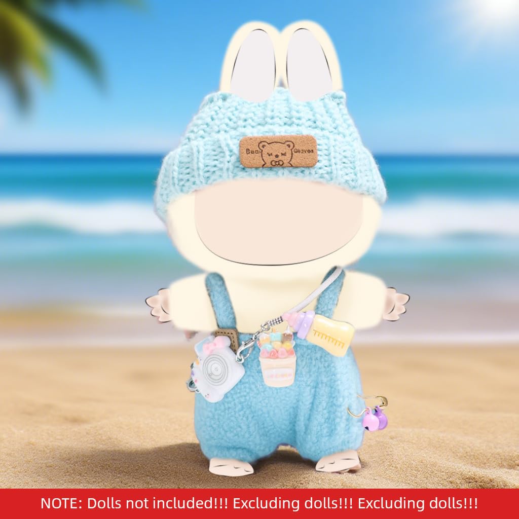 PATPAT Clothes for 17cm Dolls with Hat Milk Bottle and Mini Camera | Blue Crochet Set