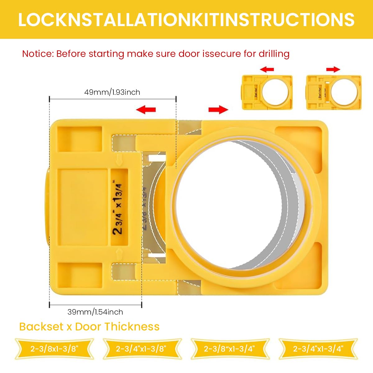 Serplex Impact Drill Attachment for Door Lock Installation with Hole Saw 1-3/8 to 1-3/4 in | Precision Keyhole Guide Kit