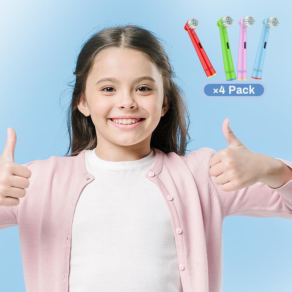 MAYCREATE® 4Pcs Kid Use Replacement Toothbrush Head for OralB Children Electric Toothbrush Electric Toothbrush Replacement Heads Multicolour Soft Dupont Bristles Toothbrush Head