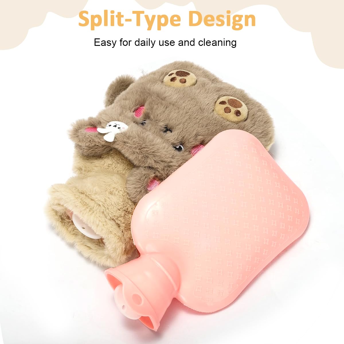 HANNEA Hot Water Bottle for Cramps and Pain Relief with Anti Leak Stopper and Soft Cover | Brown