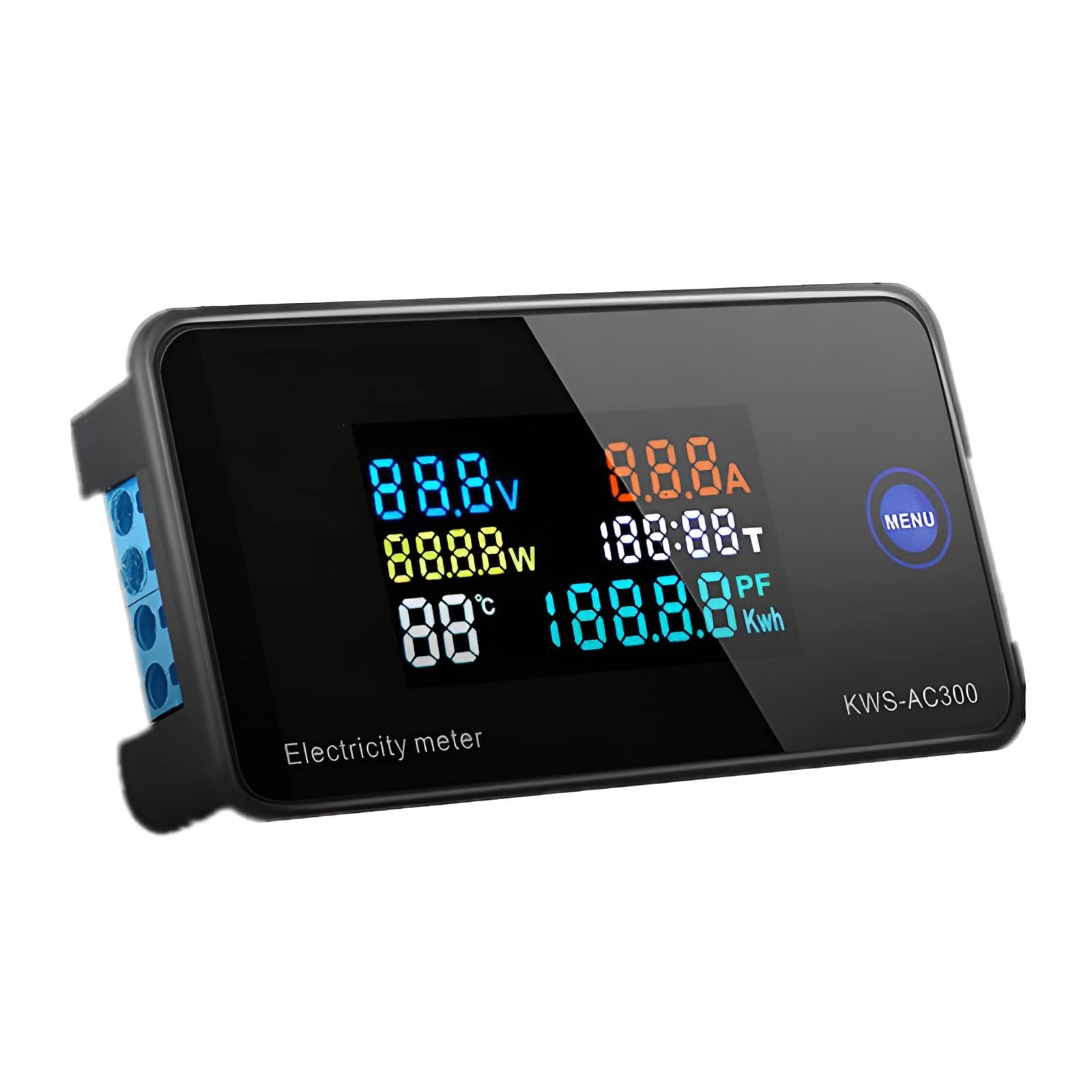 Serplex Energy Meter for AC 50‑300V 100A Monitoring with LCD Display and DIN Rail Mount | 7 in 1 Power, Voltage and Current Measurement