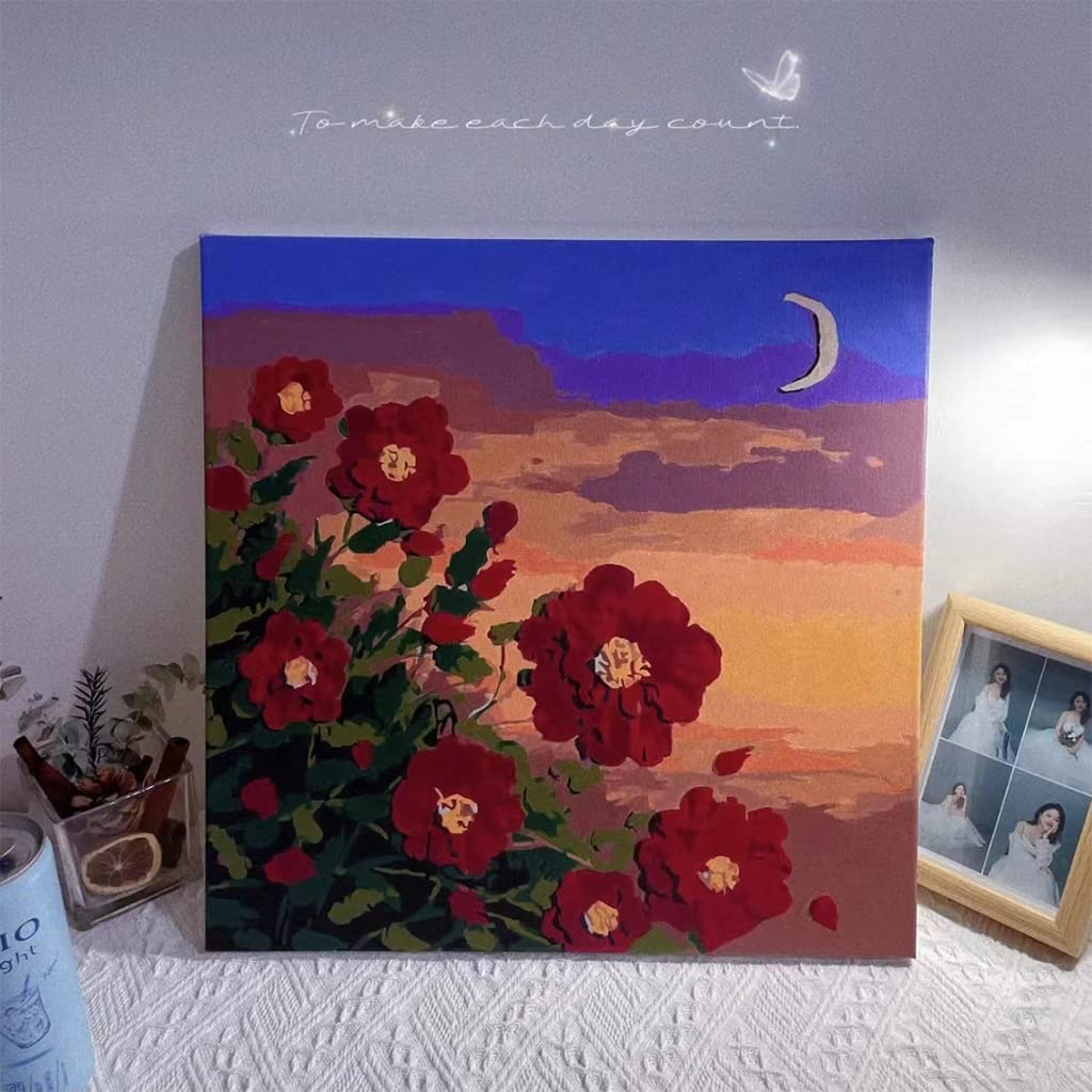 HASTHIP Paint by Numbers Kit for DIY Wall Art with Frame 30×30cm | Acrylic Flower Design