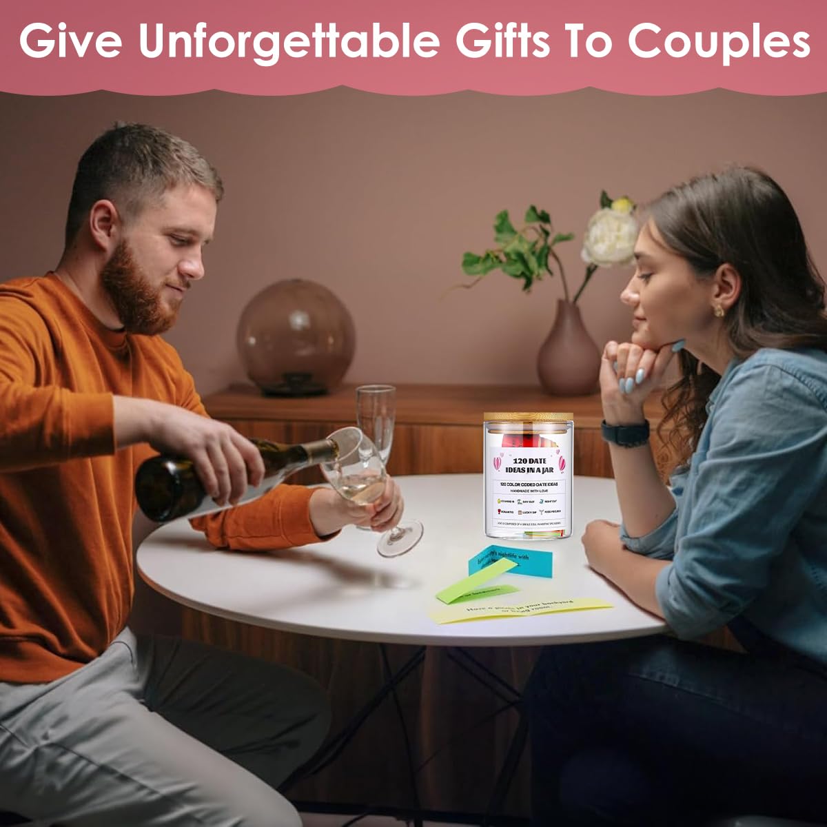 HASTHIP Dating Ideals Jar with 120 pcs Color Coded Notes for Creative Couple Activities | Fun Gift for Anniversaries and Valentine’s Day