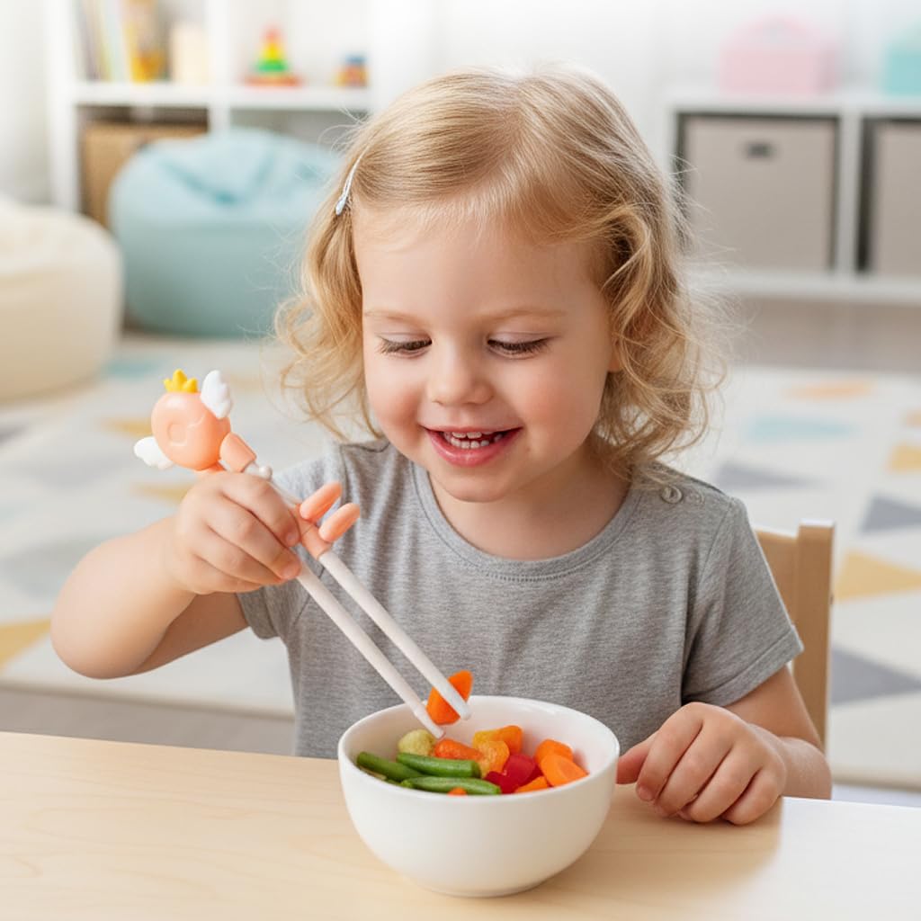 SNOWIE SOFT Kids Training Chopsticks Set for Ages 3–7 with Hinged Loops and Anti‑Slip Tips | BPA‑Free ABS Utensils