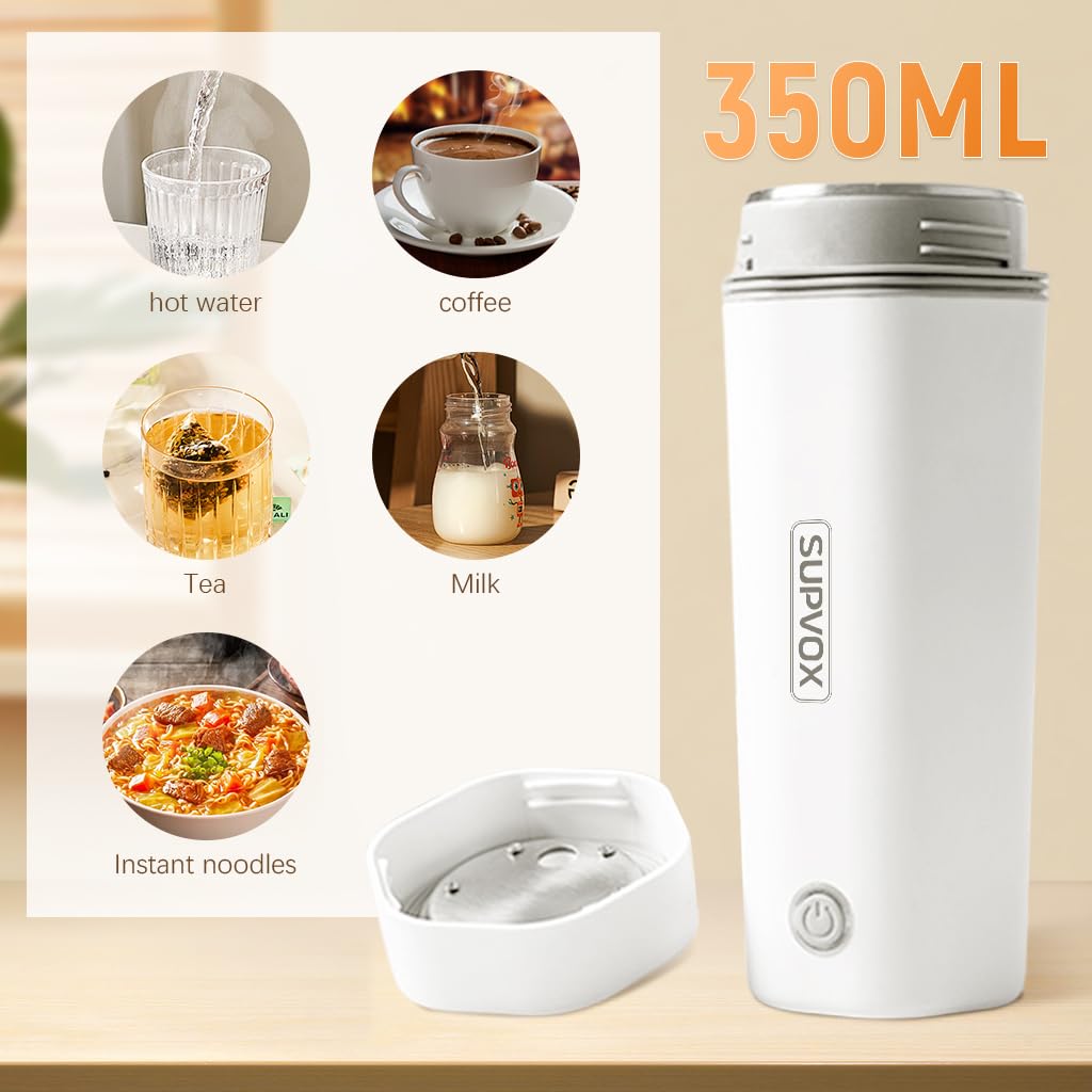 Supvox 12V Car Electric Kettle for Travel with 350ml Capacity and Depressure Valve | 304 Stainless Steel