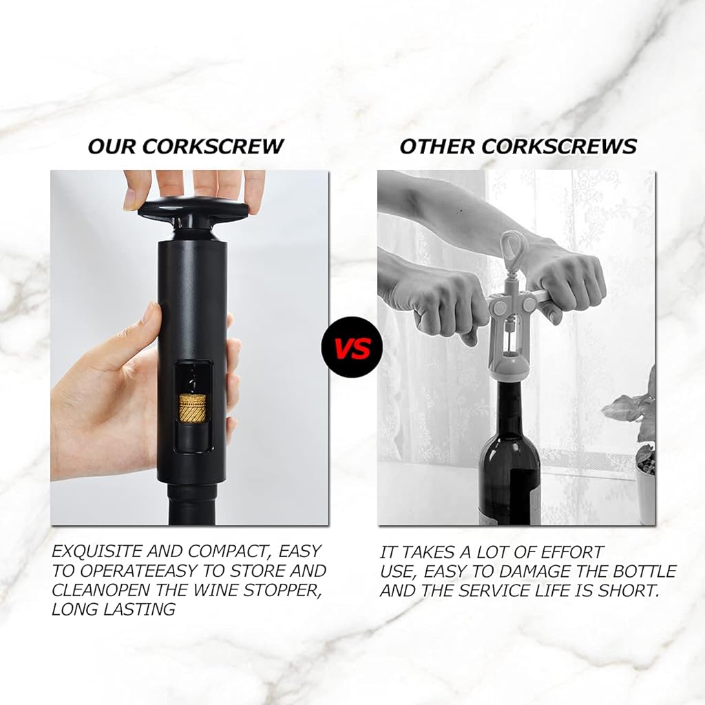 HASTHIP® Black Reusable ABS T Shape Handle Manual Wine Bottle Opener Corkscrew with Foil Cutter for Home,Kitchen,Party,Restaurant,Bar Without Charing