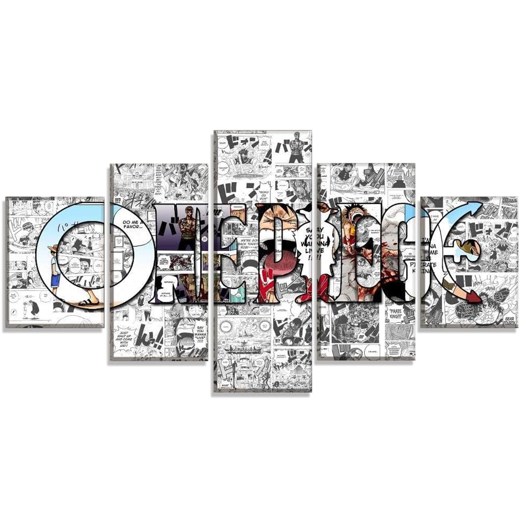 HASTHIP® Anime Poster - 5 Piece Canvas Wall Art One Piece Manga Wall Posters, Home Decor Items for Living Room, Painting for Wall Decoration, Wall Decoration Items for Living Room, No Wooden Frame