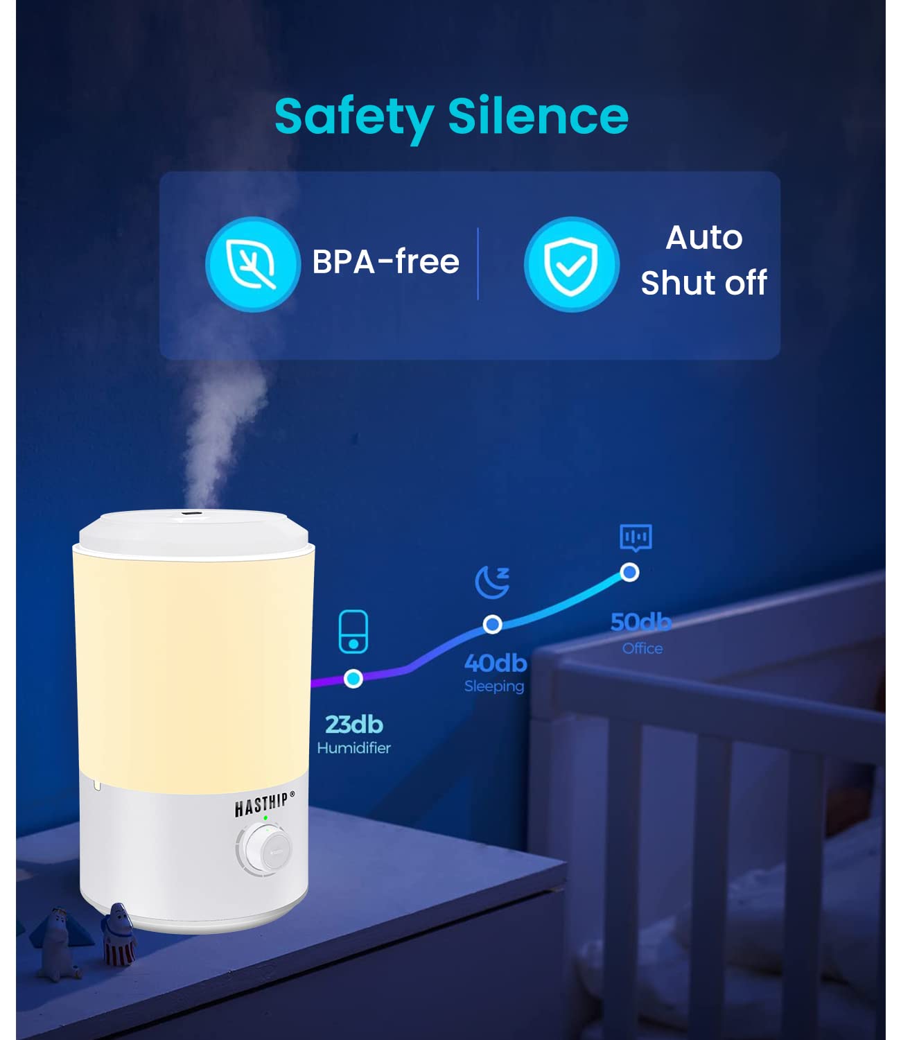 HASTHIP Humidifier for Room with 3.2L Tank and 360° Rotatable Nozzle | Silent Ultrasonic Cool Mist