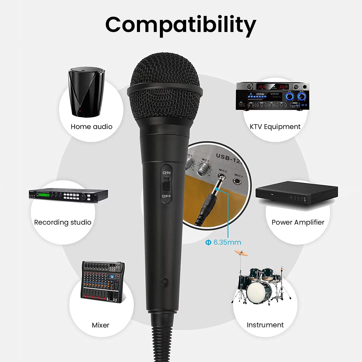 ZORBES® Handheld Wired Microphone with11ft Cable Cardioid Dynamic Microphones Mic with 6.35mm Jack to 3.5mm Jack Adapter, ON/Off Switch, Suited for Public Speaking, Presentation, Meeting, Home Karaoke