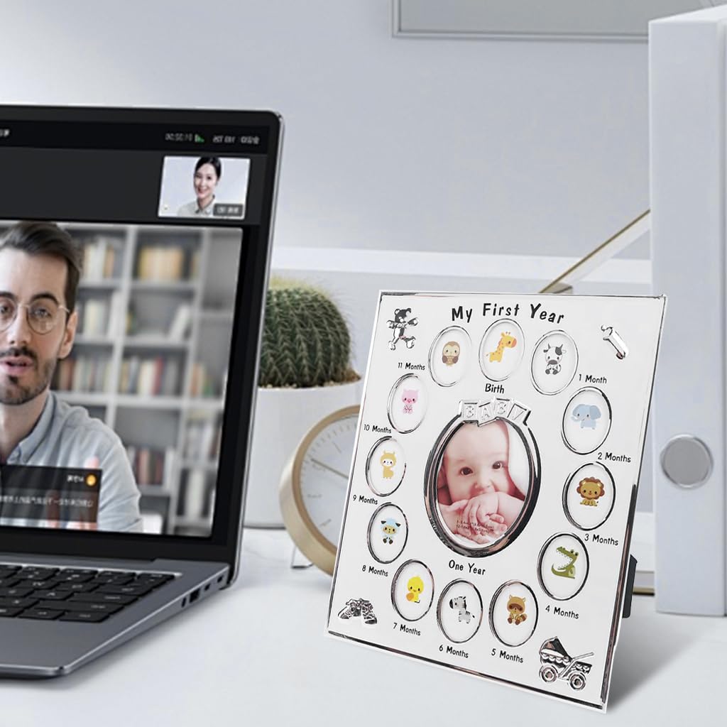 SNOWIE SOFT Baby Milestone Photo Frame for First Year Memories with 12 Monthly Slots | Silver 23x28 cm Keepsake Gift