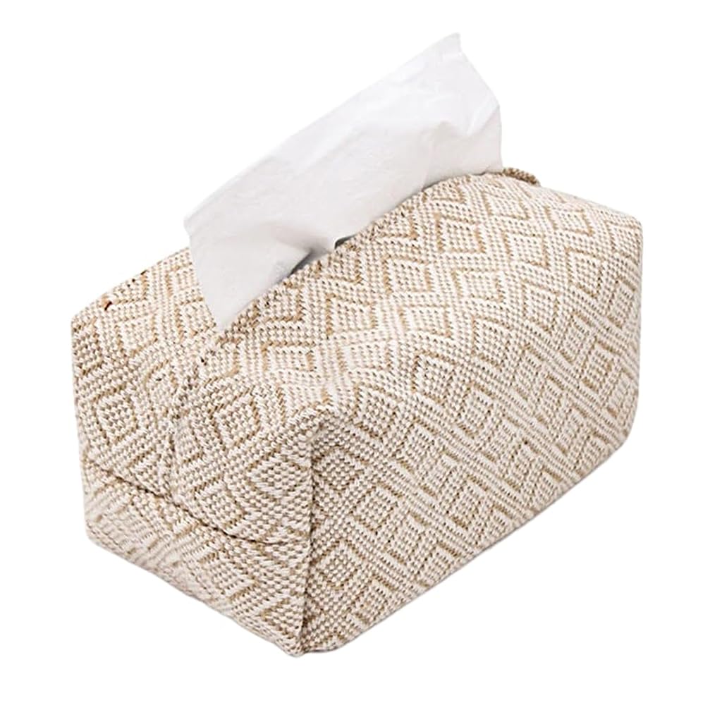 HASTHIP® Tissue Paper Box Boho Cotton and Linen Fabric Tissue Paper Box Tissue Paper Dispenser Tissue Paper Holder for Desk Living Room Tissue Paper Box Car Tissue Paper Holder