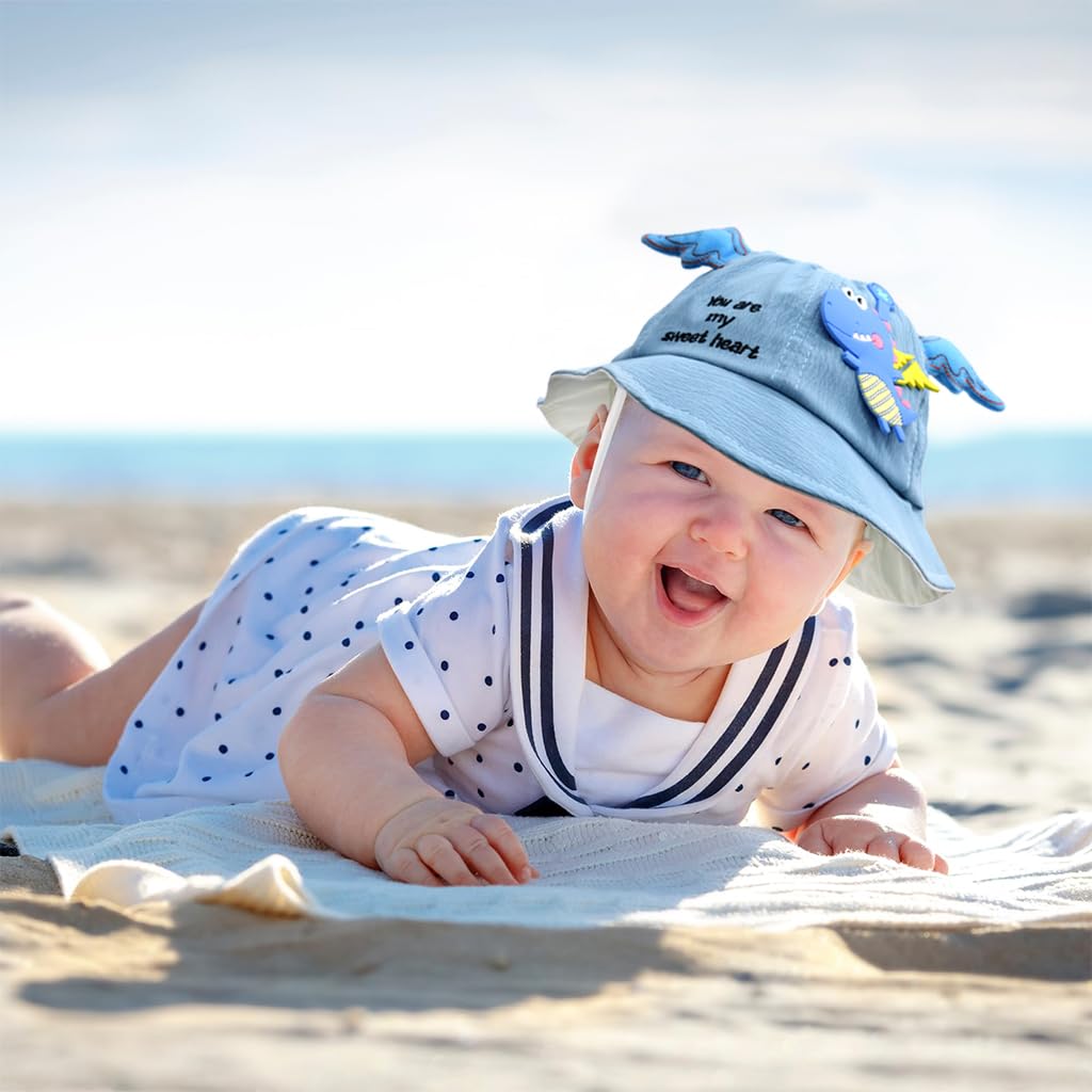 ZIBUYU Kids Bucket Hat for Outdoor Sun Protection with Windproof Chin Strap | Breathable Cotton for Toddlers 1–4 Years