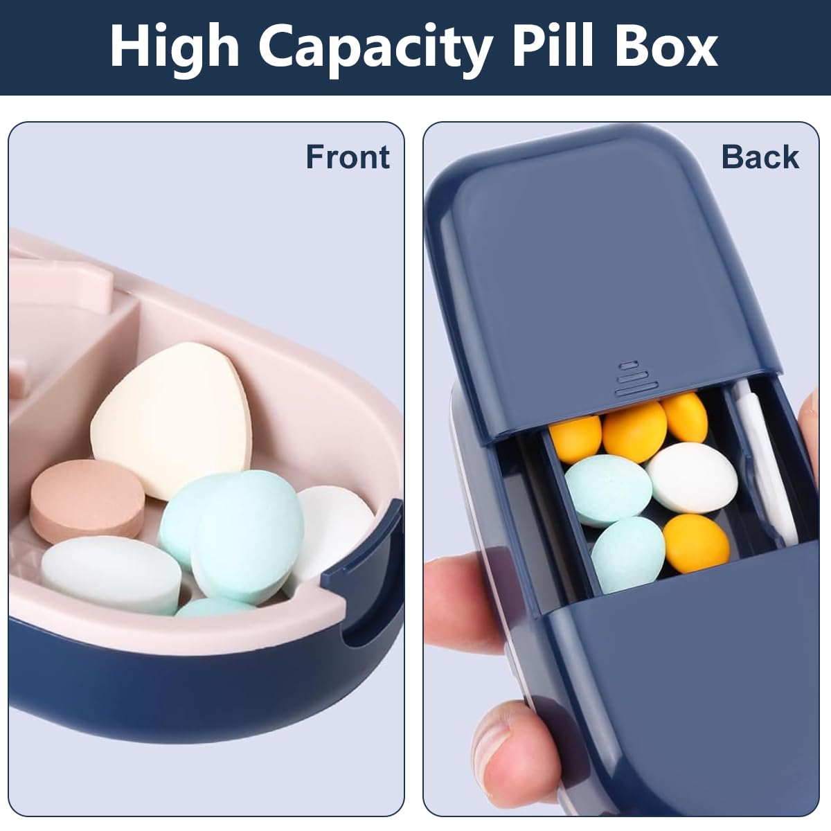 HANNEA Pill Cutter Splitter for Small Tablets with Safety Blade Guard and V-Shaped Groove | Blue Portable 0.08–0.8 in Pill Storage