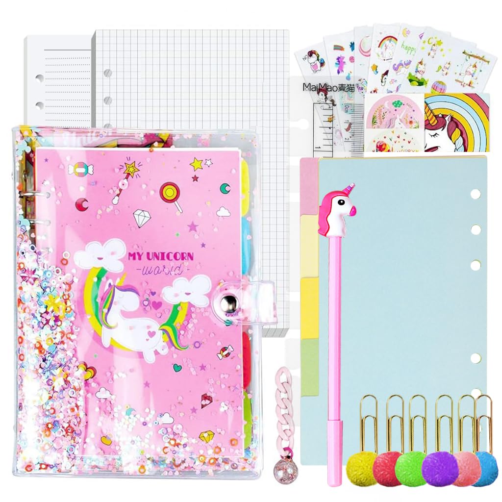 HASTHIP® Diary for Girls, Unicorn Journal Set, A6 Unicorn Planner Set, Diary Binder With Pen, Stickers & DIY Accessories, Birthday Gift for Girls, Note Book Scrapbook Unicorn Planner for Kids