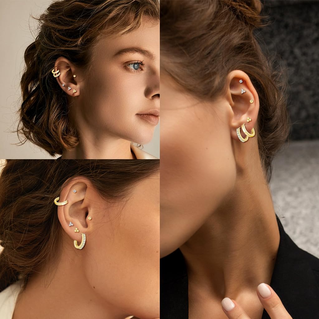 SANNIDHI Earring Sets for Women featuring 6 Pairs Gold Plated Studs with Rhinestones | Hypoallergenic Cubic Zirconia