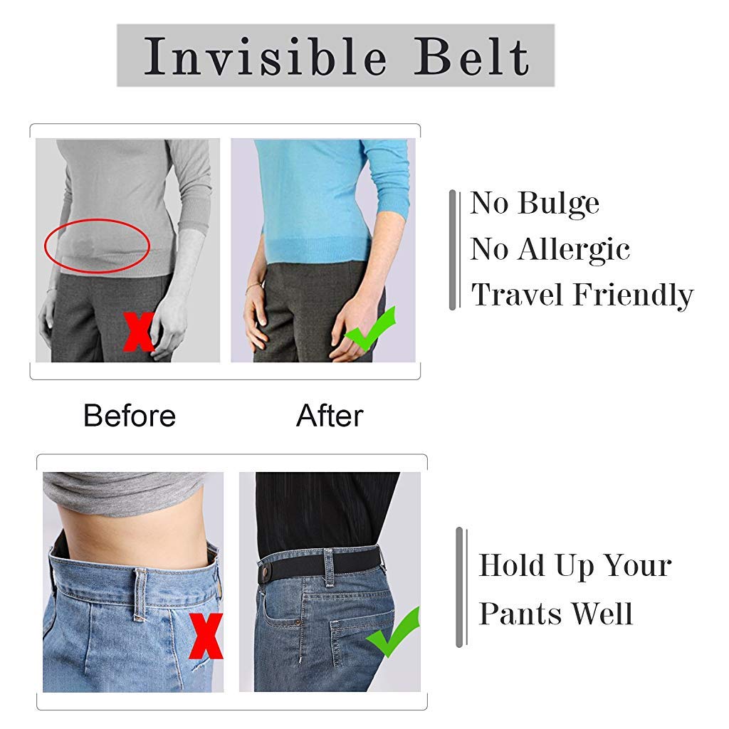 PALAY  No Buckle Ladies Elastic Belt for Women Mens Invisible Jeans Pants Dress Stretch Waist Belt up to 48  Christmas Gift