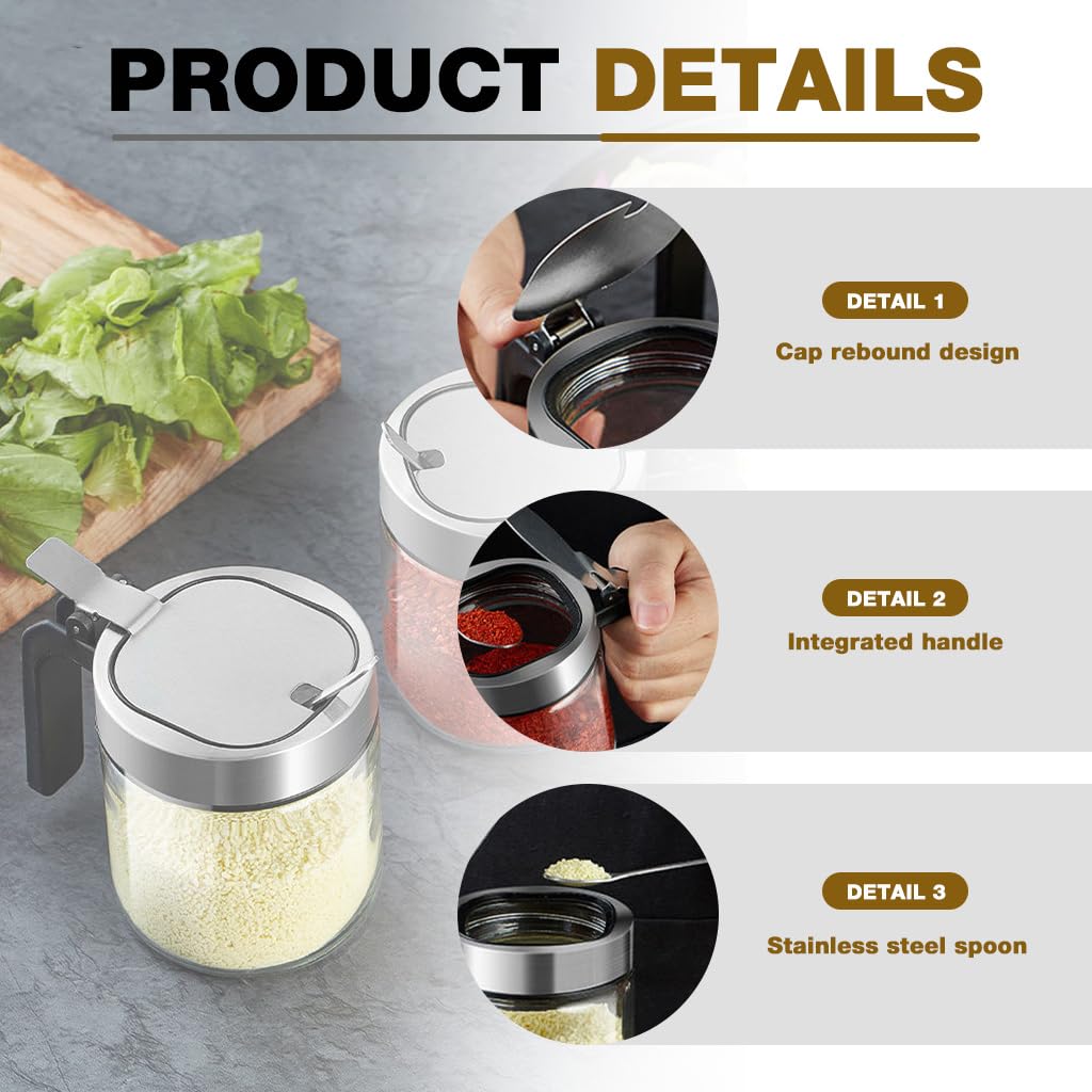 Supvox Spice Containers for Kitchen Storage with 4 Glass Jars 350ml & 360° Rotating Base