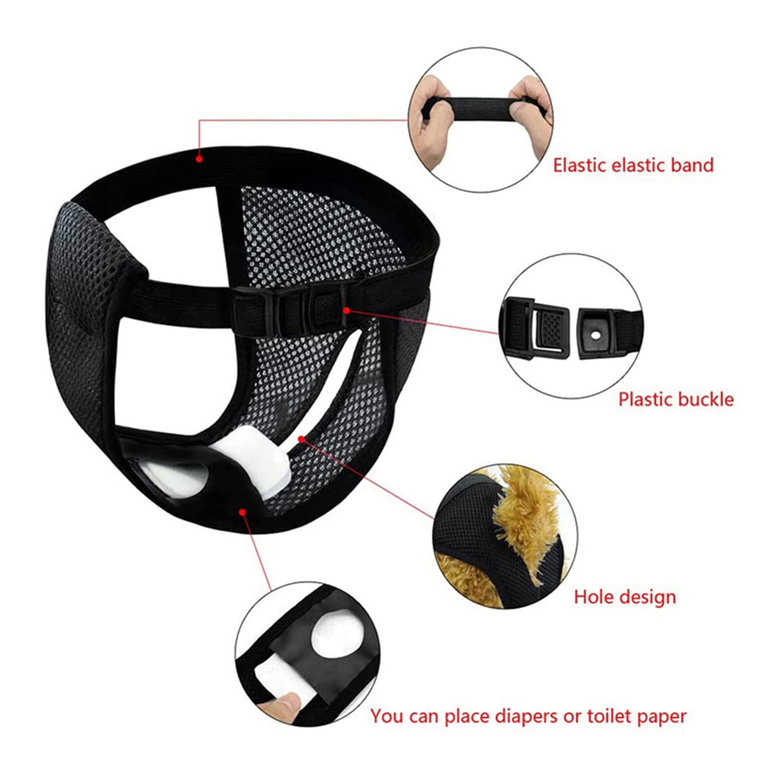 Qpets Dog Diapers Female Reusable for Puppy with 3 Absorption Cotton Pads | Breathable Mesh 3 PCS L 15.7–19.2 in Waist