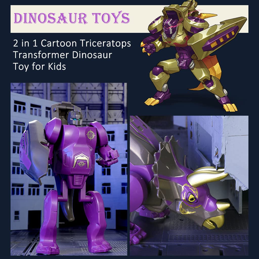 PATPAT® Dinosaur Toys for Kids Dinosaur Transforming Robot Toys Mini Dinosaur Toy, 2 in 1 Cartoon Triceratops Transformer Dinosaur Toy Birthday Xmas Gifts for Kids Boys Girls 3 4 5 6 7 8 Year