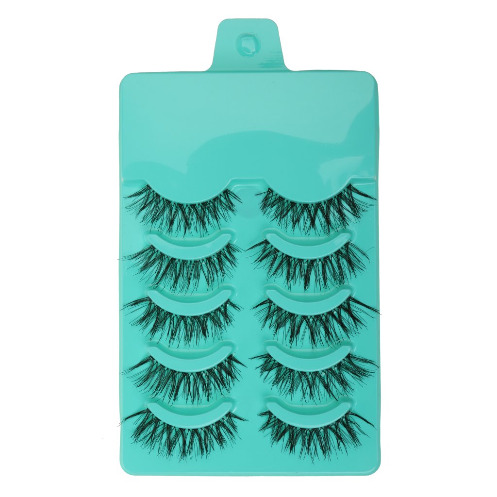 Supvox  Magideal Beauty Makeup Handmade Messy Cross Style False Eyelashes (Green) - Pack of 5 Pairs