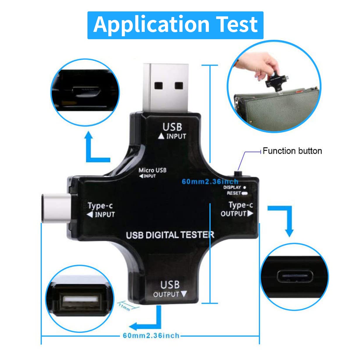 Zeitel Type C USB Voltmeter for Charger and Power Bank Testing with LCD Display 3.6‑30V