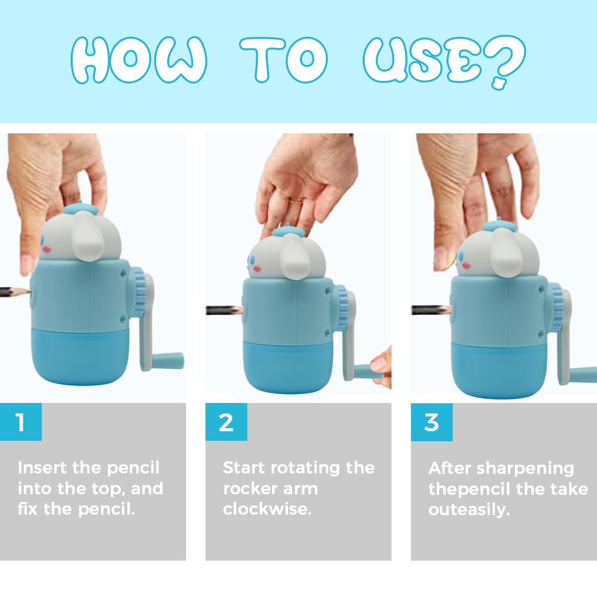 PATPAT Student Pencil Sharpener for 6–8mm Pencils with Crank Handle and Removable Dust Bin | Cute Cinnamoroll Design for Students and Artists