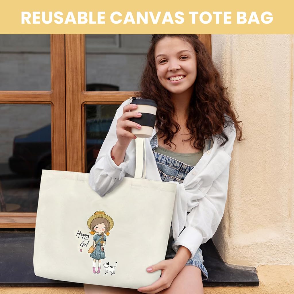 Zibuyu Cotton Canvas Tote Bag for Shopping and College with Foldable Washable Design | White 1 Pc