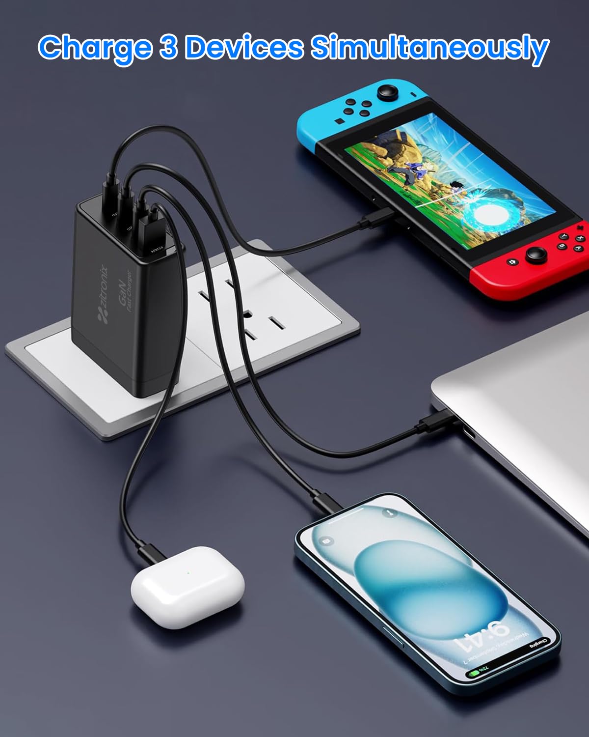 Zitronix 65W GAN Charger for Phone Tablet and Laptop featuring 4 in 1 Ports | QC 3.0 Fast Charging