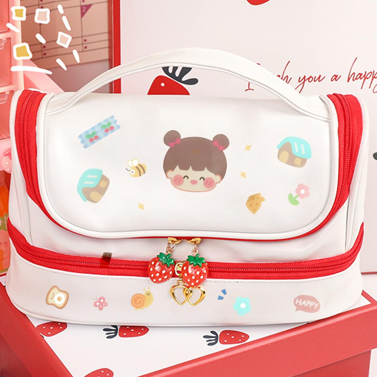 Climberty Pencil Pouch for Girls with Double Layer Design and Handle | 8.6×6.2×3.7 in Waterproof PU