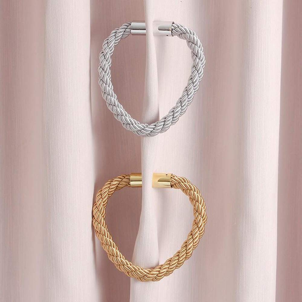 HASTHIP  Magnetic Curtain Tie Backs Clips Curtain Buckles Holdbacks Binding Weaving Tie Band 2 Pieces for Home Office Decorative Medium Gold